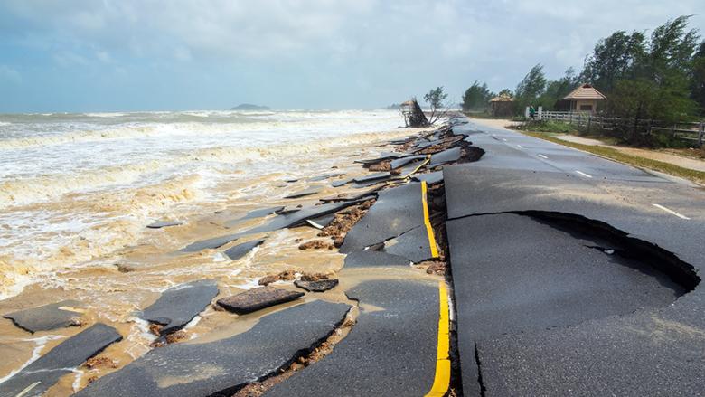 Damaged road from flooding