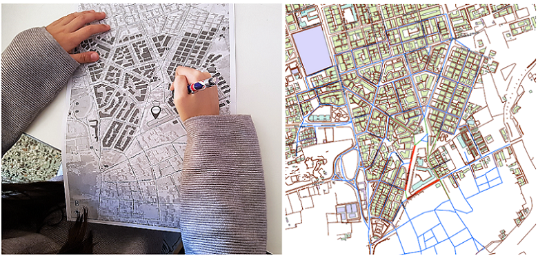 A child maps her route from home to school. The results are then digitized and aggregated to produce a digital and anonymized “heatmap” of the main routes to the school. Photo: World Bank