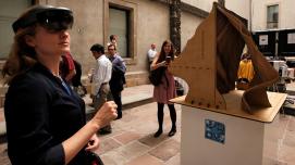 DataSculpture with augmented reality showing population and risk in Catalunya, Spain, over the course of a century. Photo: © GFDRR