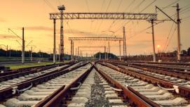 Railroad tracks at sunset