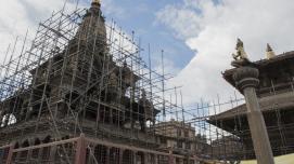 Scaffolding at the Patan Durbar Square in Lalitpur, Nepal. The April 2015 earthquake in Nepal damaged the square.