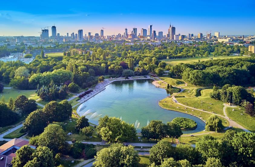 lake on a city