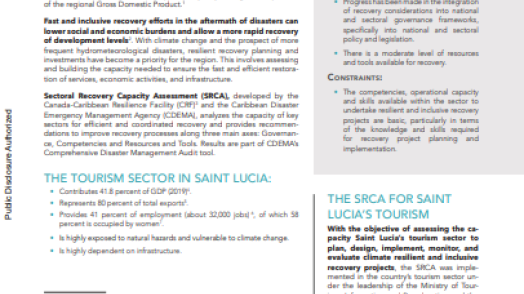 Sectoral Recovery Capacity Assessment for Saint Lucia’s Tourism Sector (English)