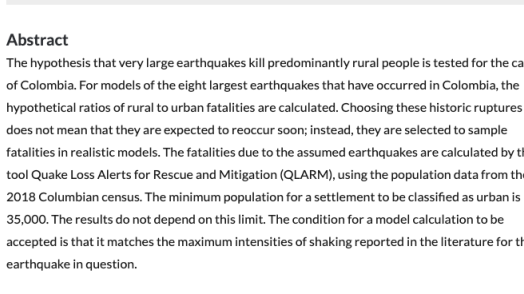 The Ratio of Rural to Urban People Killed in Earthquakes: The Example of Colombia
