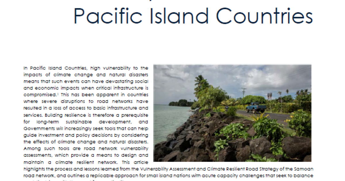 Supporting Road Network Vulnerability Assessments in Pacific Island ...