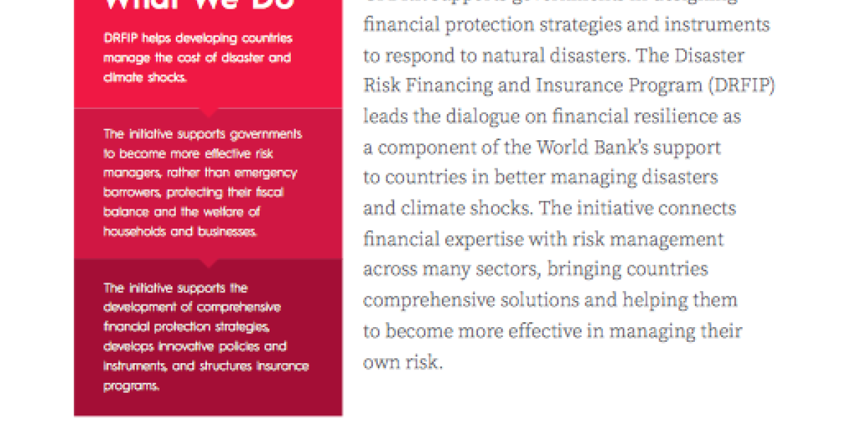 Thematic Note: Disaster Risk Financing & Insurance | GFDRR | GFDRR